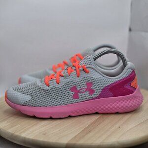 Women's Sz 8.5 Shoes Under Armour Charged Rogue 3 Irid Sneakers Pink/Orange/Grey